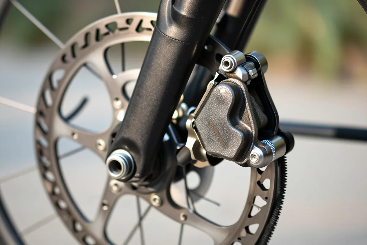 Wymiana klocków w hamulcach tarczowych mechanicznych na rowerze miejskim.