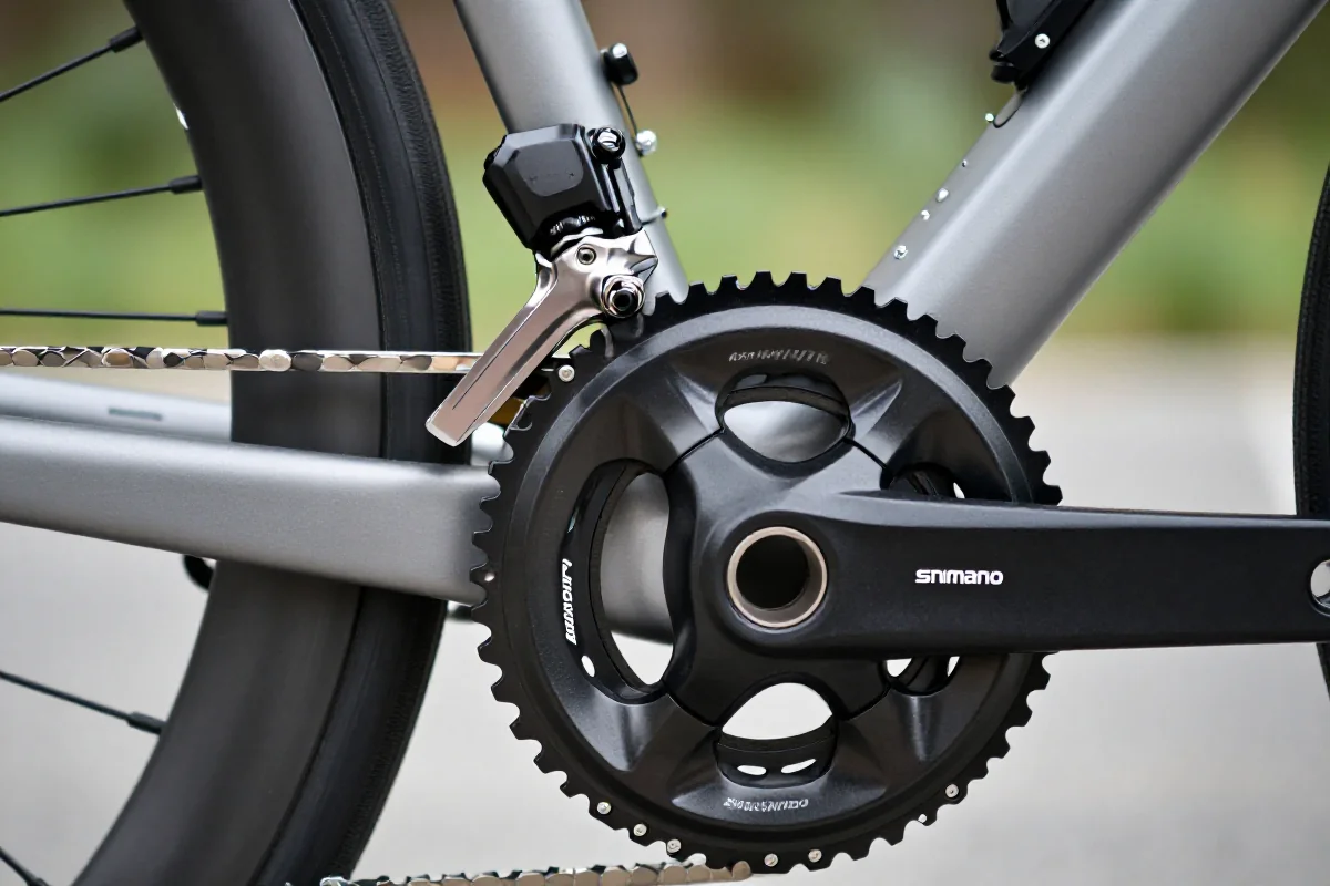 Wymiana suportu Shimano Hollowtech II w rowerze szosowym z bliska.