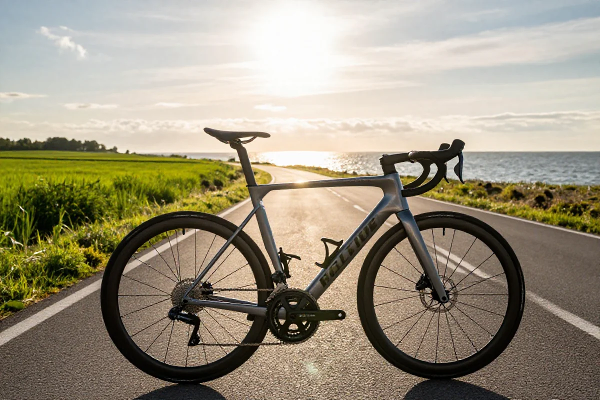 Scena wyścigów kolarskich na północy Polski z rowerem szosowym.