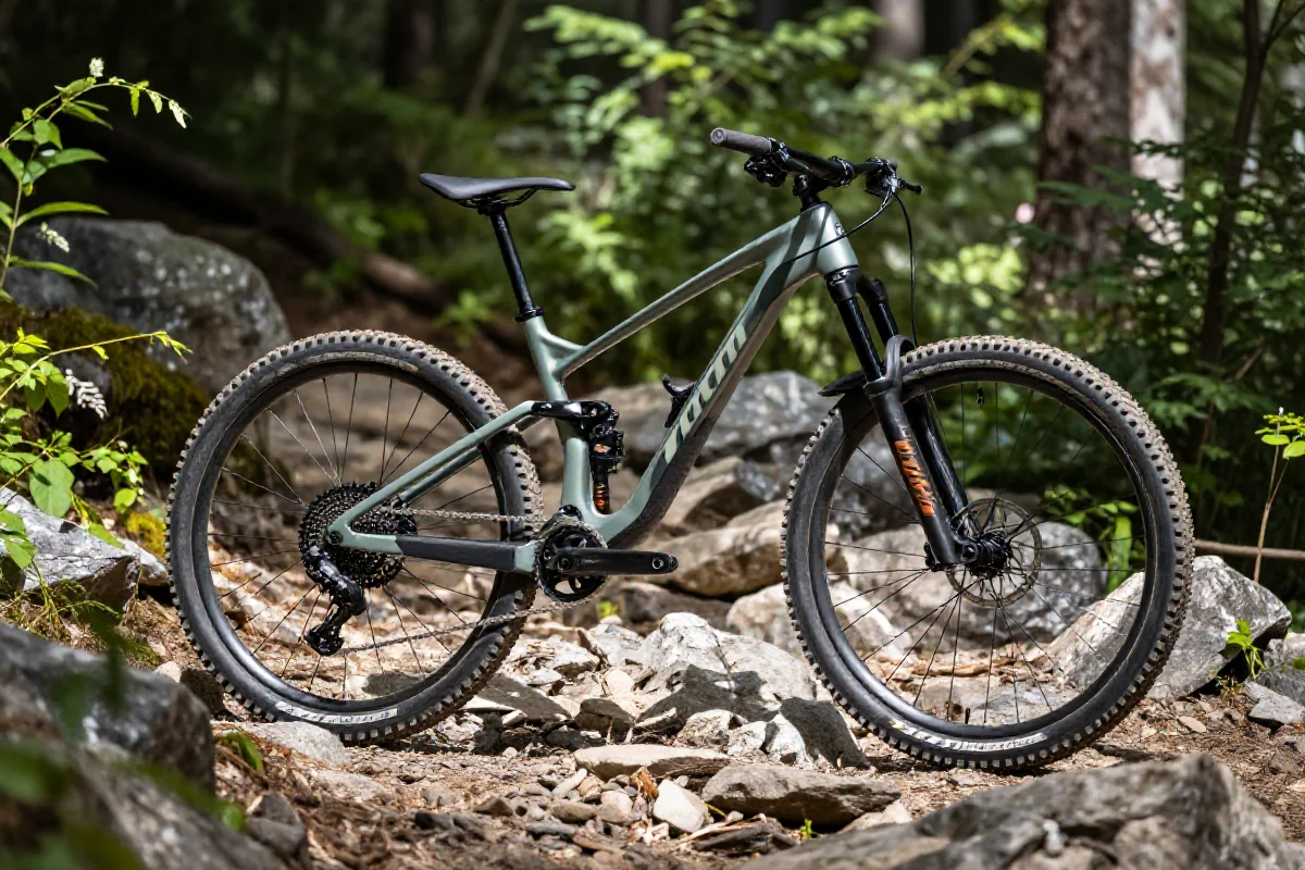 Rower górski na szlaku w lesie, idealny dla kolarzy MTB.