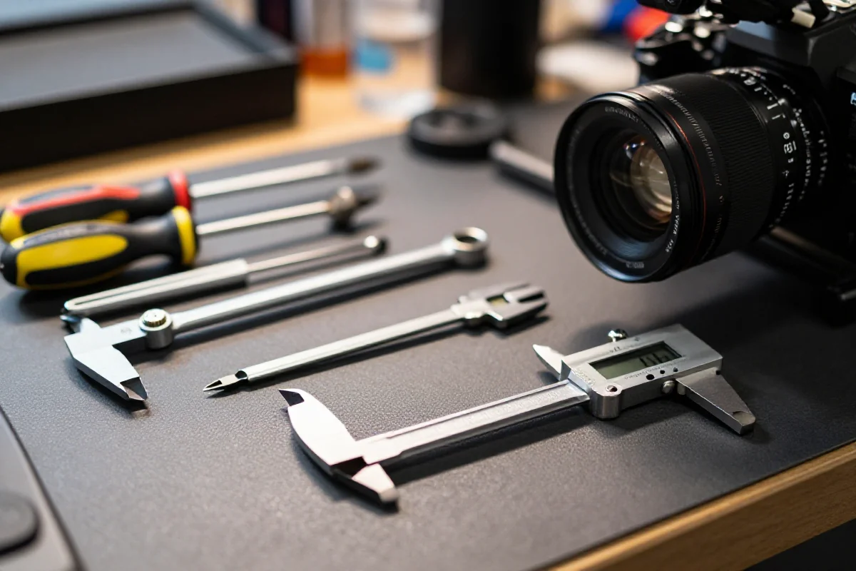 Zbliżenie na zaawansowane narzędzia rowerowe na warsztacie serwisowym