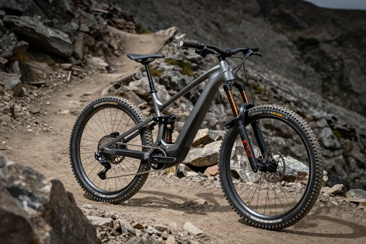 Rower elektryczny typu e-MTB na trudnym górskim szlaku