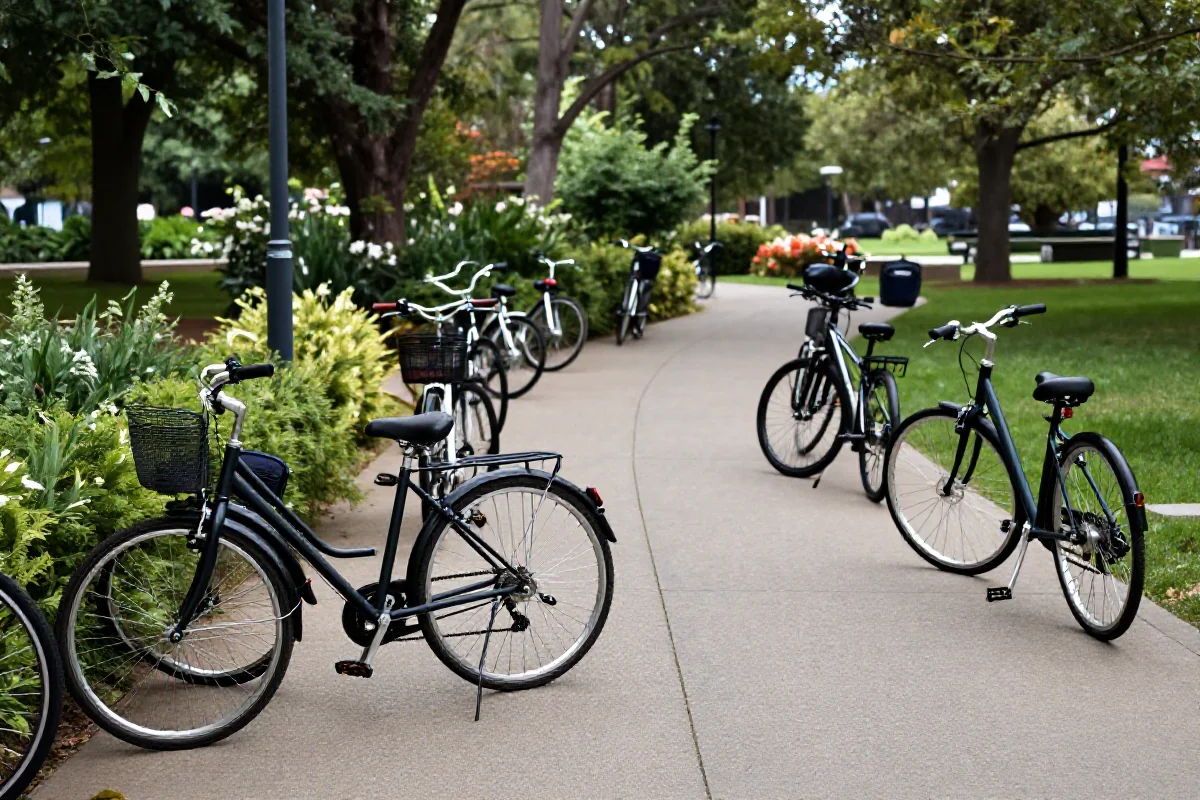 Rowerzy w parku, rekreacyjne strefy, bezpieczeństwo rowerzystów.