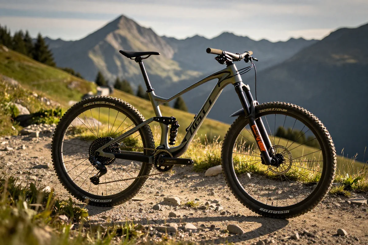 Rower górski na górskim szlaku w Alpach, idealny do MTB.