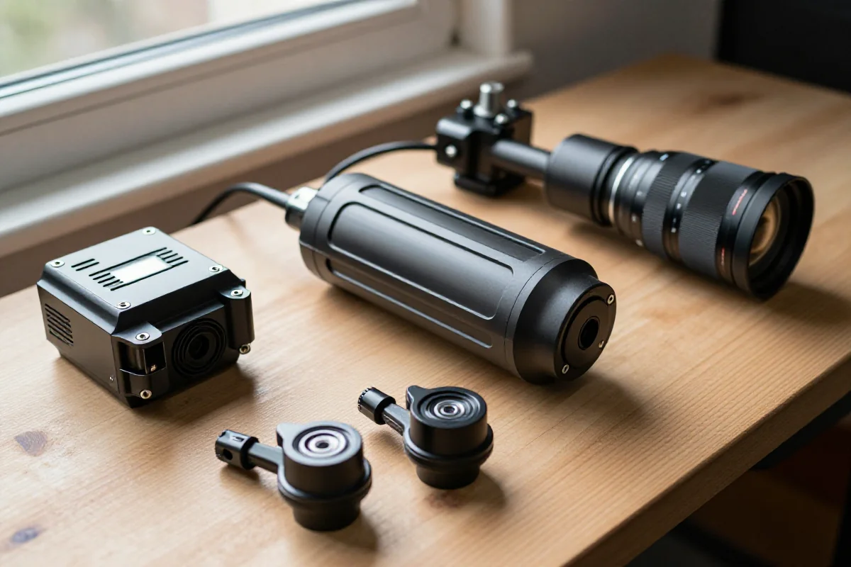 Zbliżenie na komponenty elektryczne do rowerów, w tym silnik i czujniki.