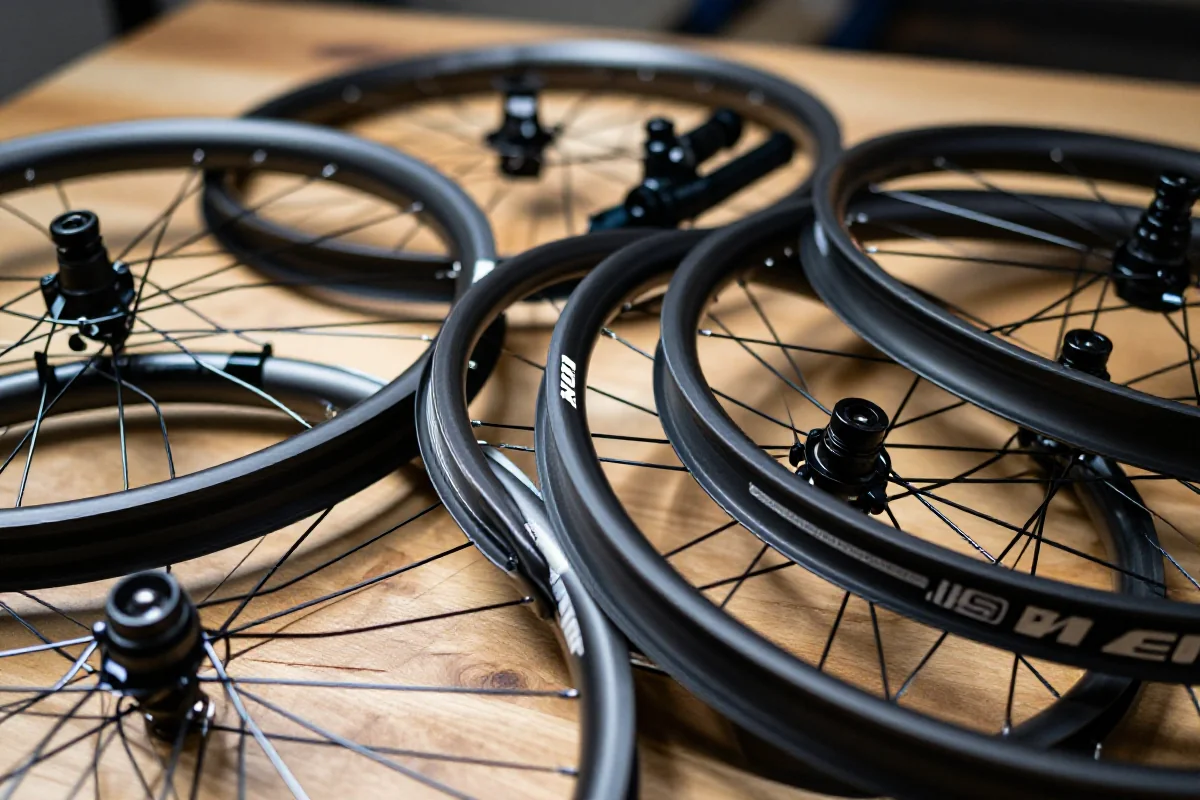 Różne rozmiary kół rowerów górskich, w tym 16", 20" i 24".