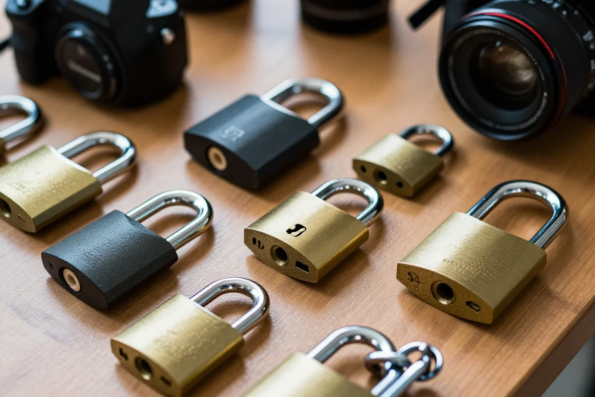 Zapięcia rowerowe w różnych typach, tradycyjne łańcuchowe i U-locki.