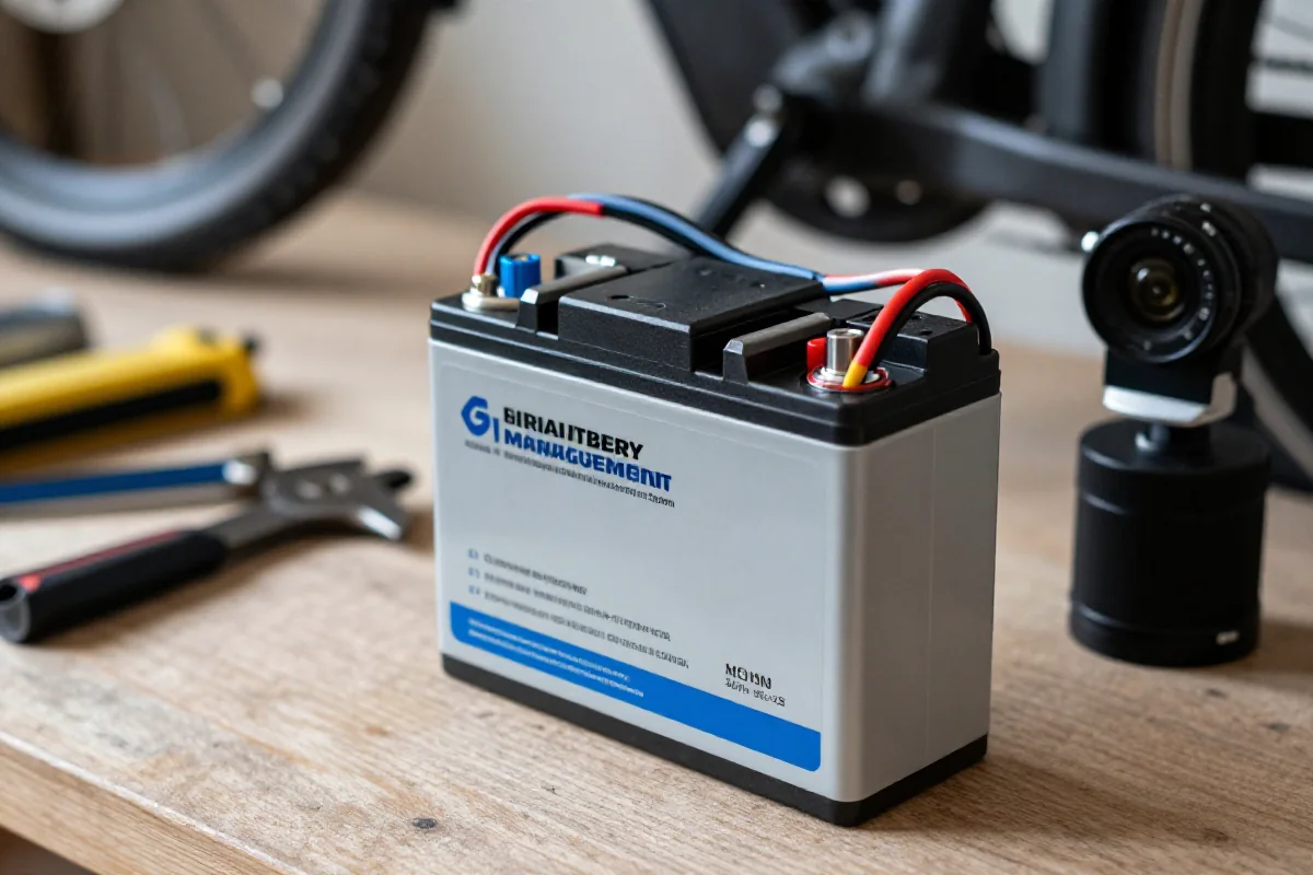 Bateria litowo-jonowa do rowerów elektrycznych w warsztacie rowerowym.