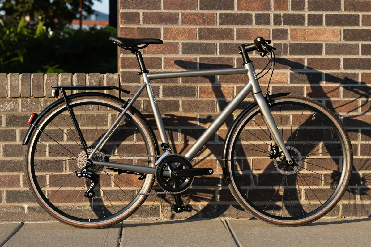 Rower miejski oparty o ceglaną ścianę, idealny do dojazdów w mieście.