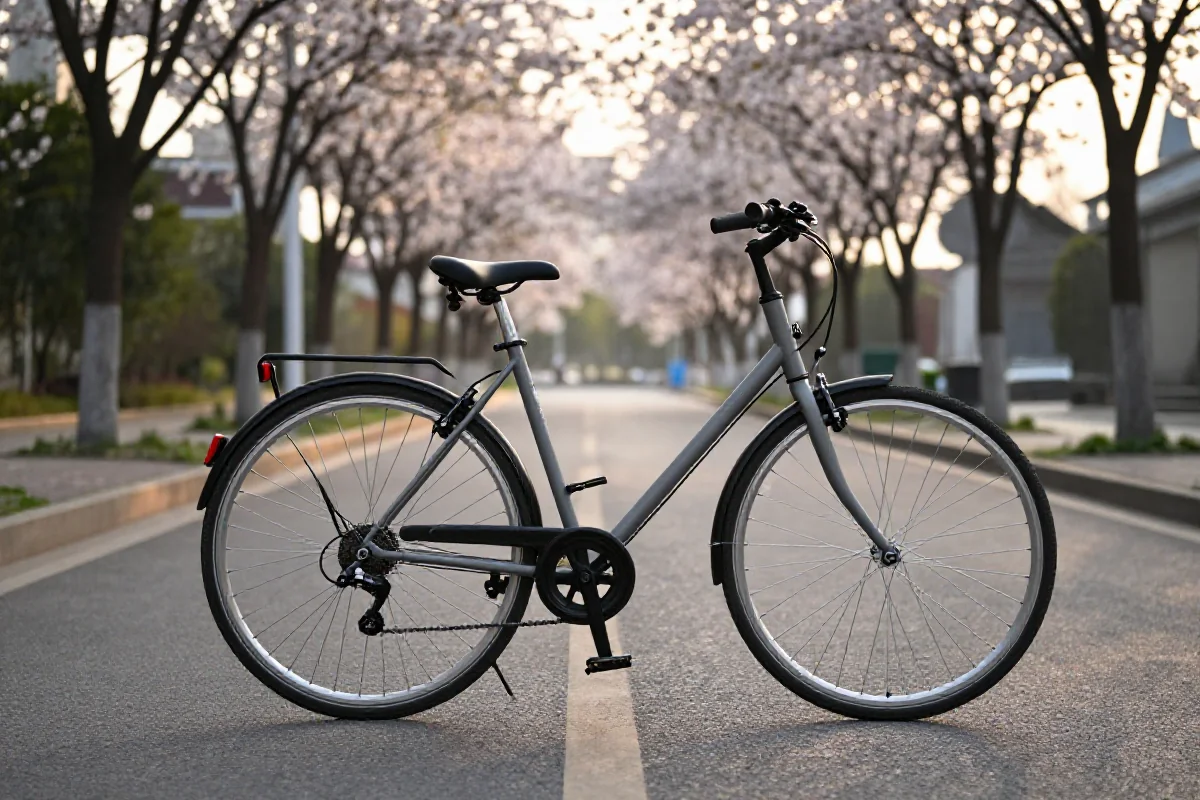 Rower na spokojnej uliczce miejskiej, idealnej dla rowerzystów.